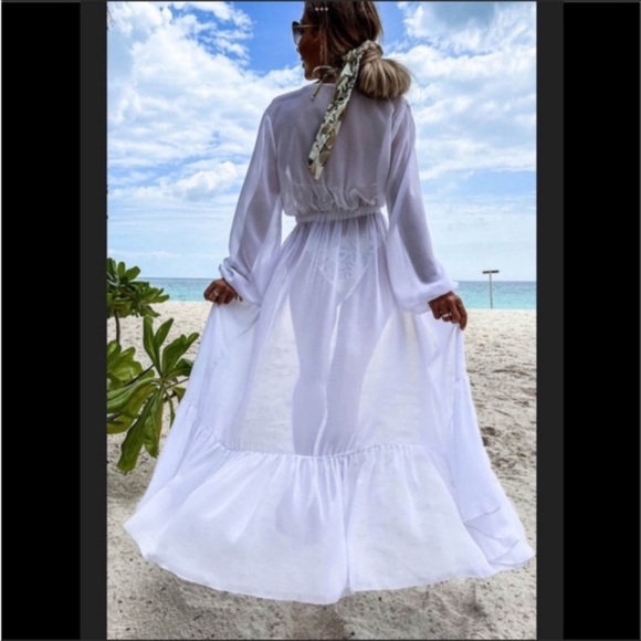 #49 White Kimono/Duster w/Bubble Sleeves - Picture 4 of 6